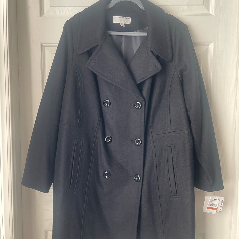 Anne Klein Black Double-Breasted Pea Coat